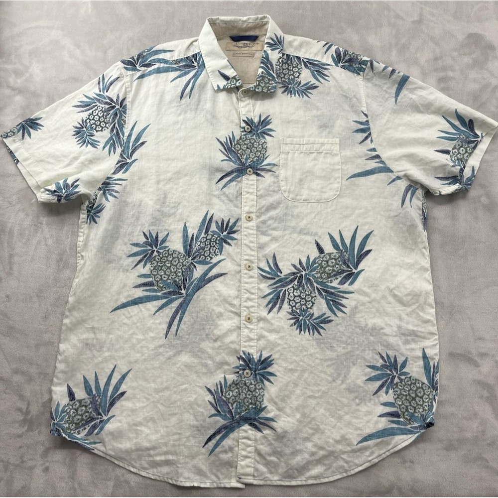 Tommy Bahama Shirt Men XL Cream Pineapple Print Island Modern Fit  100% Linen